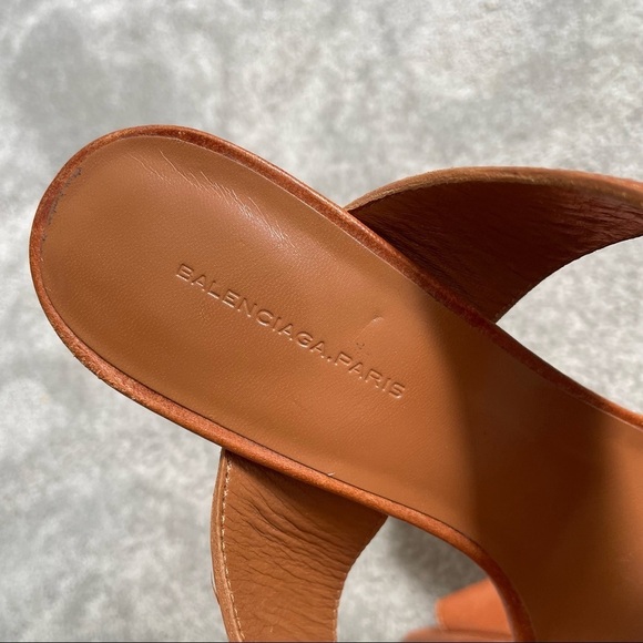 Balenciaga Brown Pointed Wrap Around Strap Heeled Leather Platform Sandals EUC - Picture 11 of 12